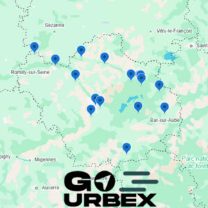 Carte urbex Aube sur smartphone affichant 18 points GPS de lieux abandonnés.