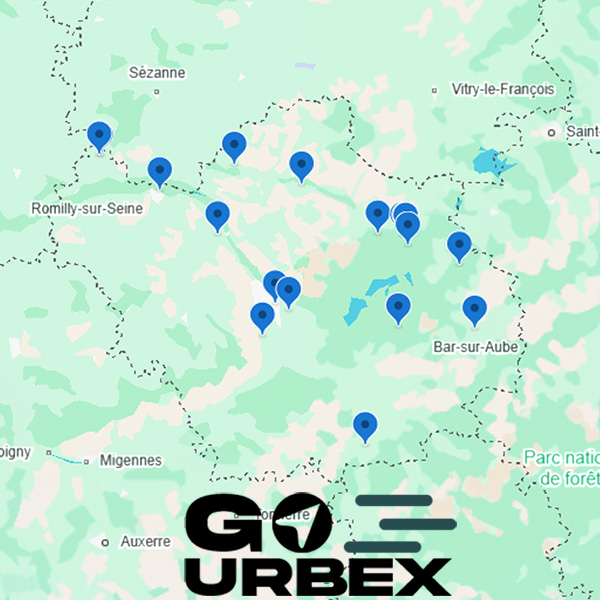 Carte urbex Aube sur smartphone affichant 18 points GPS de lieux abandonnés.