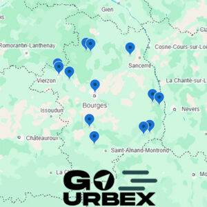 Carte urbex Cher sur smartphone affichant 13 points GPS de lieux abandonnés dans le Berry.