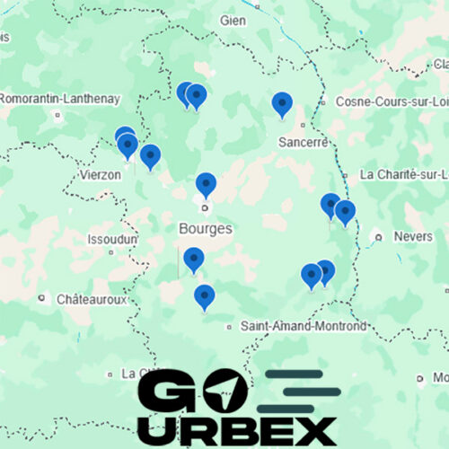 Carte urbex Cher sur smartphone affichant 13 points GPS de lieux abandonnés dans le Berry.