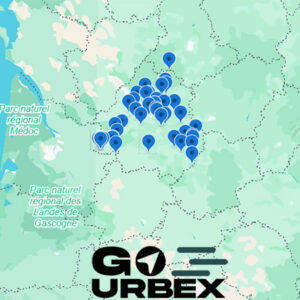 Carte urbex Dordogne 2026 sur smartphone montrant plus de 50 points GPS de châteaux et manoirs.