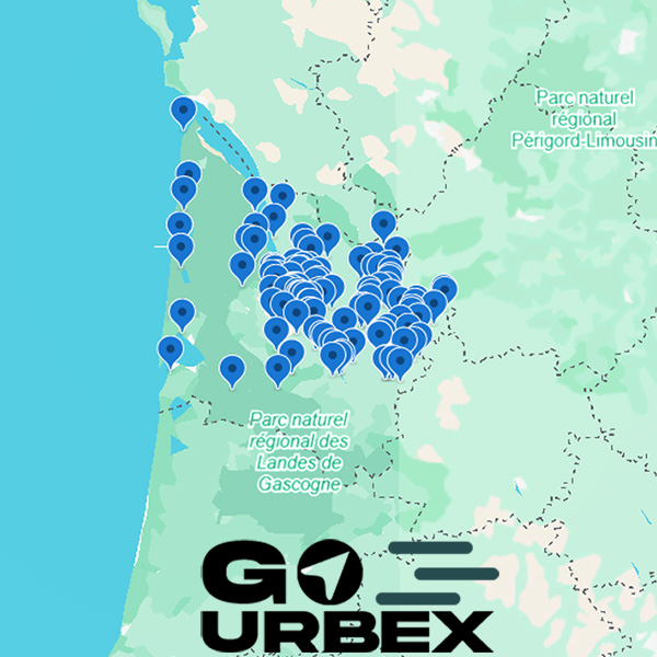 Carte urbex Gironde 2026 sur smartphone montrant plus de 120 points GPS.