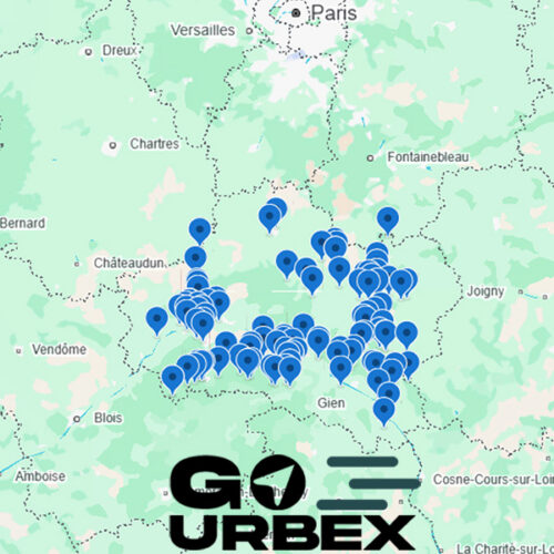 Carte urbex Loiret 2026 sur smartphone montrant plus de 100 points GPS.