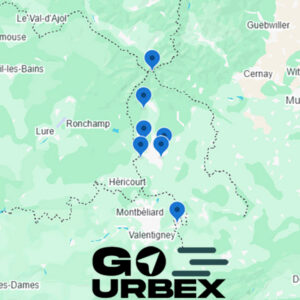 Carte urbex Territoire de Belfort sur smartphone affichant 7 points GPS de lieux abandonnés.