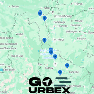 Carte urbex Meuse sur smartphone affichant 13 points GPS de lieux abandonnés entre Verdun et Bar-le-Duc.