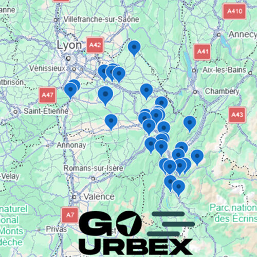 Carte urbex Isère sur smartphone affichant 38 points GPS de lieux abandonnés entre Grenoble et les Alpes.