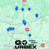 Carte urbex Sarthe sur smartphone affichant 15 points GPS de lieux abandonnés.